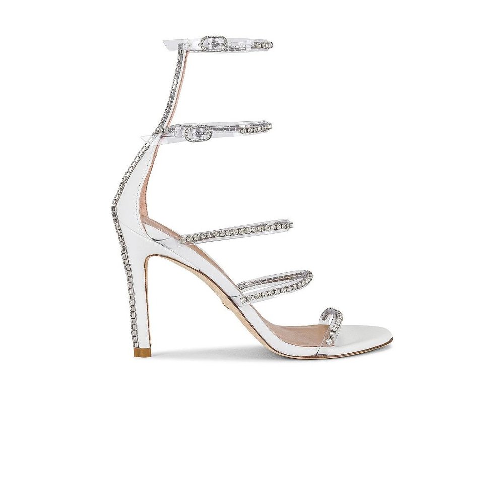 Stuart Weitzman Nudistglam 100 Gladiator Sandal in Clear & White